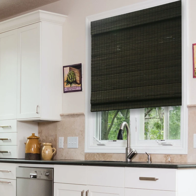 Espresso bamboo blinds for kitchens window in Dubai