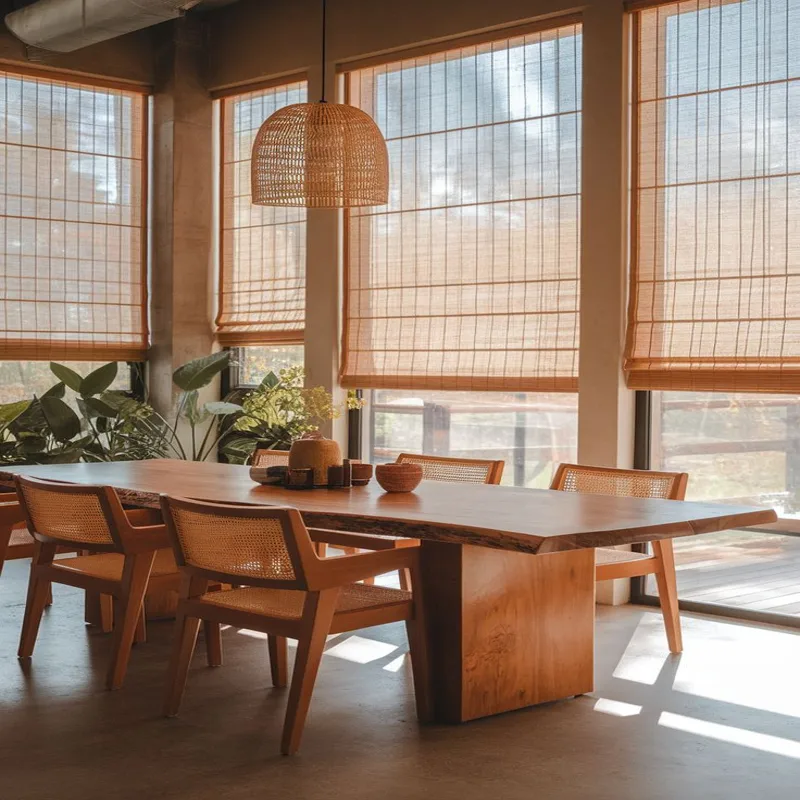 Matchstick bronze line bamboo blinds for dining rooms in Dubai