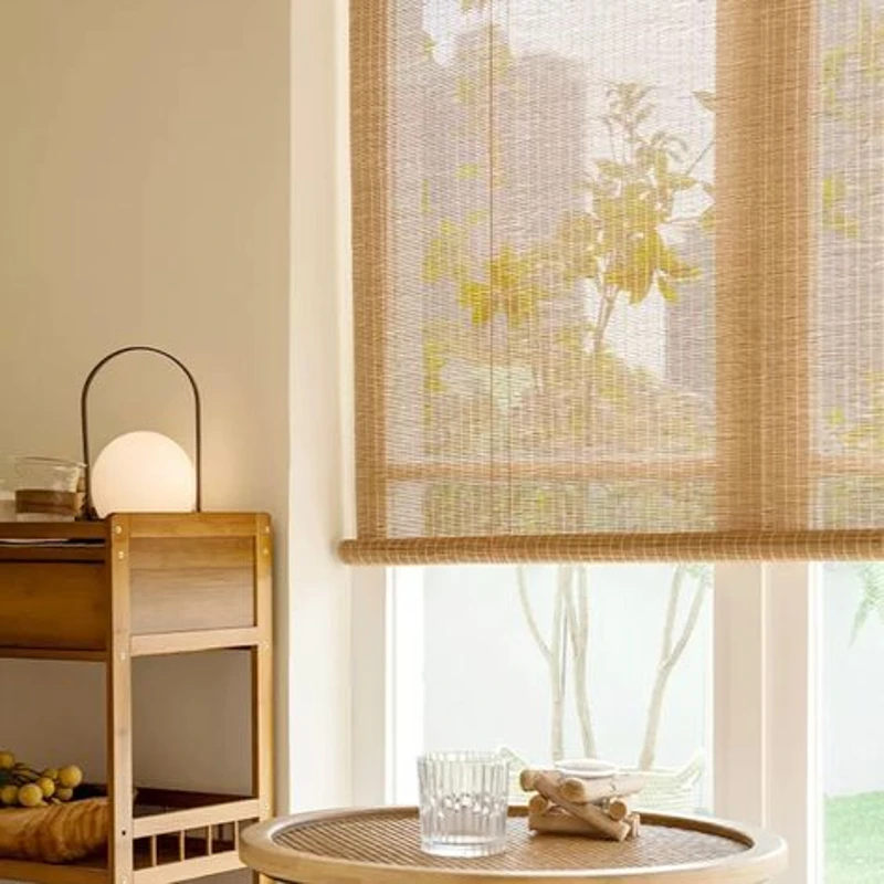 Natural woven bamboo blinds Dubai filtering soft daylight