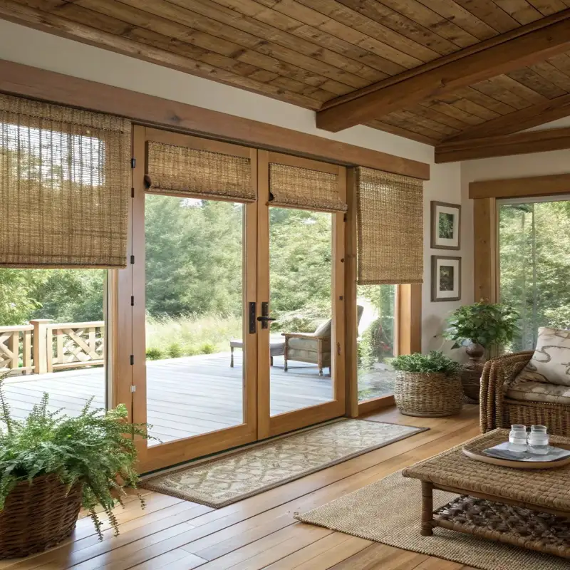 Stylish doors covering with desert grain bamboo blinds
