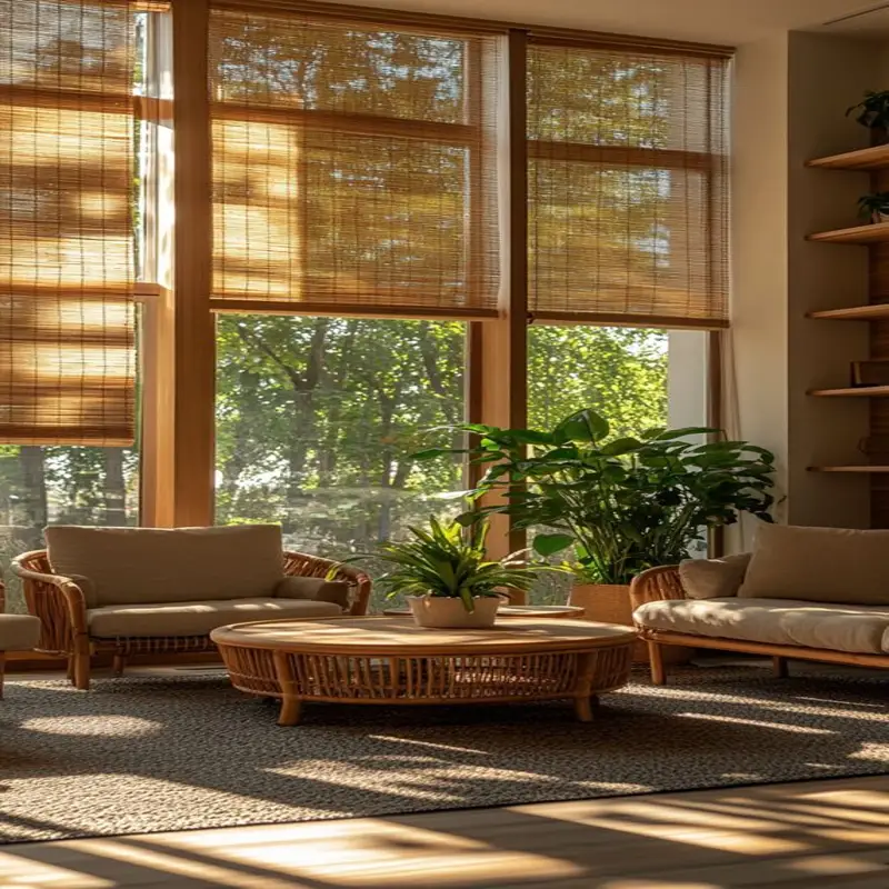 Sunset glow bamboo roller blinds warm texture in Dubai
