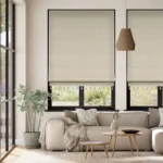 Bijou Linen Latte and Truffle Trimmed Roman Blind