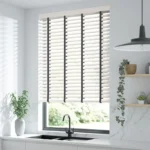 Atlanta Winter White & Midnight Faux Wood Blind - 50mm Slat