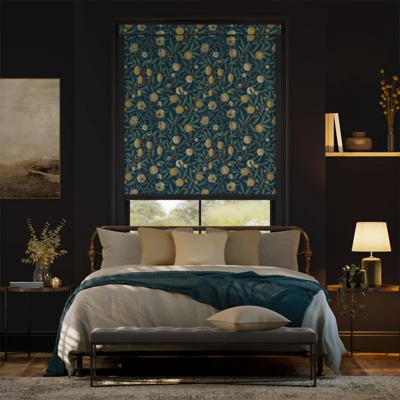 Get Blackout William Morris Fruit Jade Roller Blinds For Bedrooms in Dubai