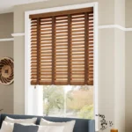 Golden Oak & Walnut Wooden Blind with Tapes - 50mm Slat