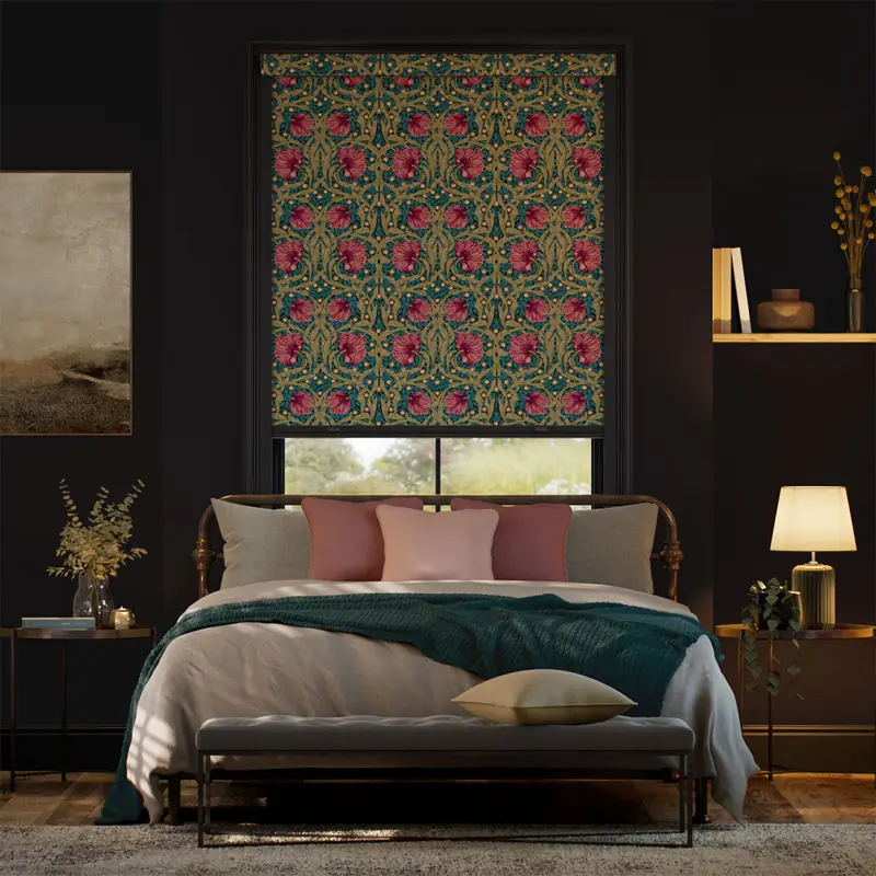 Shop Click2Shade Complete Blackout William Morris Pimpernel Aegean Roller Blinds in Palm Jumeirah